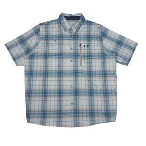 Under Armour Men's Large Shirt Heatgear Button Up Vented‎ Short Sleeve Plaid